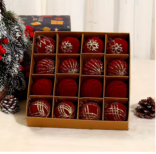 Lot de 16 Boules de Noël en Velours