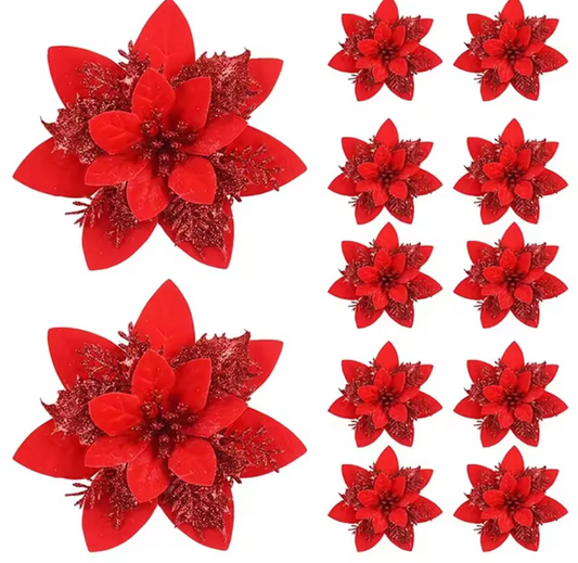 10 Fleurs Pailletées de Noël