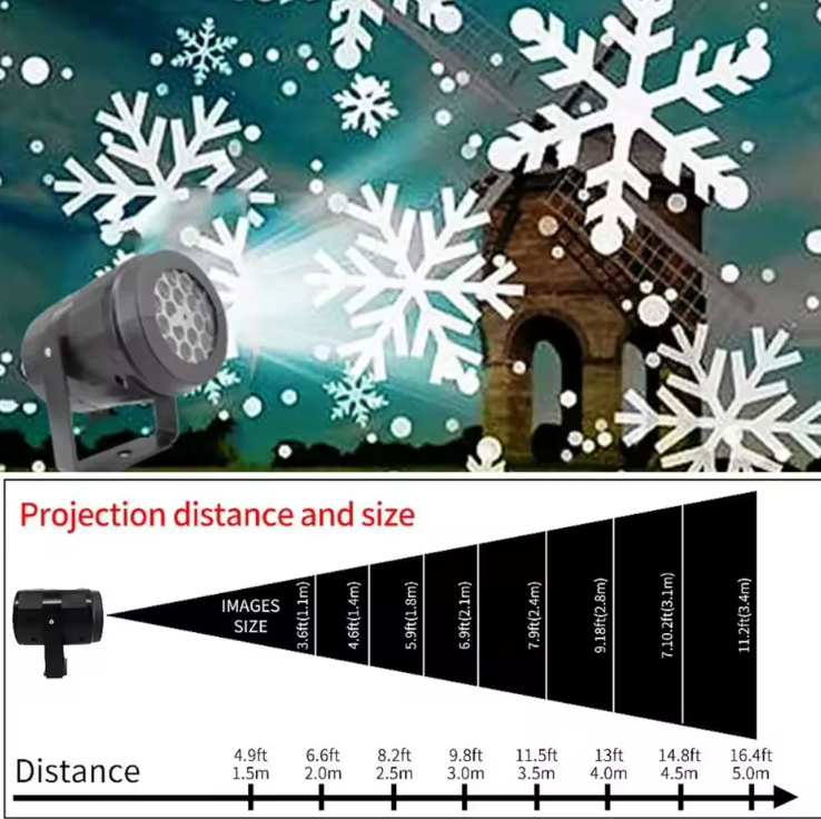 Projecteur LED Flocons de Neige Rotatif - Lampe de Noël Extérieure & Intérieure