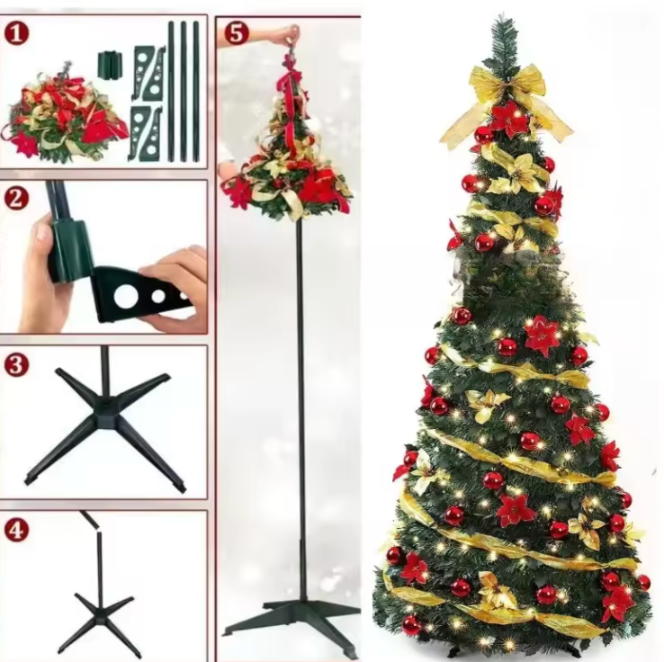 Sapin de Noël Pliant avec Décorations &  LED