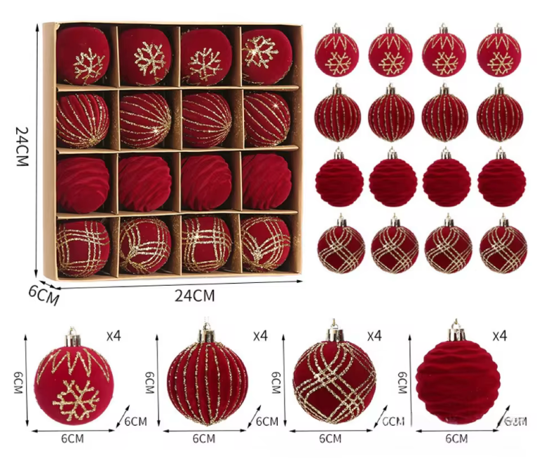 Lot de 16 Boules de Noël en Velours
