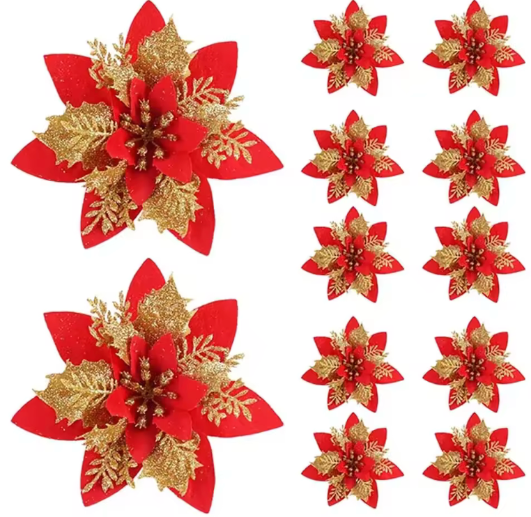 10 Fleurs Pailletées de Noël