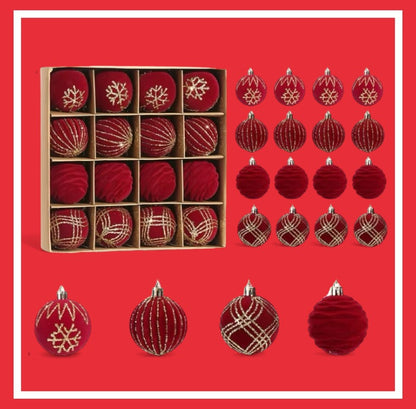 Lot de 16 Boules de Noël en Velours
